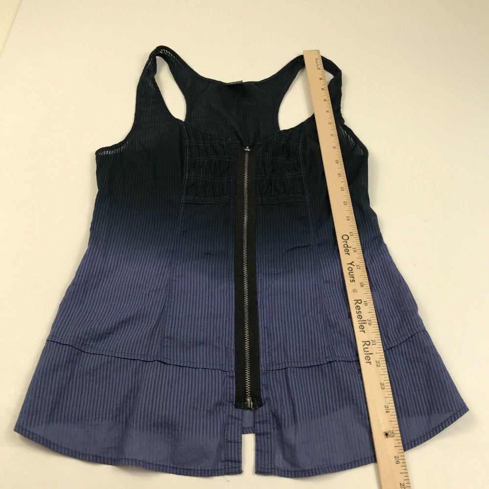 Free People Womens Tank Top Full Zip Blue Striped Cotton Sleeveless Shirt Size 6 - Picture 5 of 12